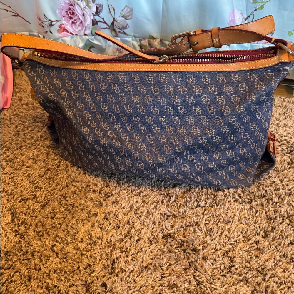 Dooney & Bourke Navy and Tan Monogram Shoulder Bag - Picture 7 of 16